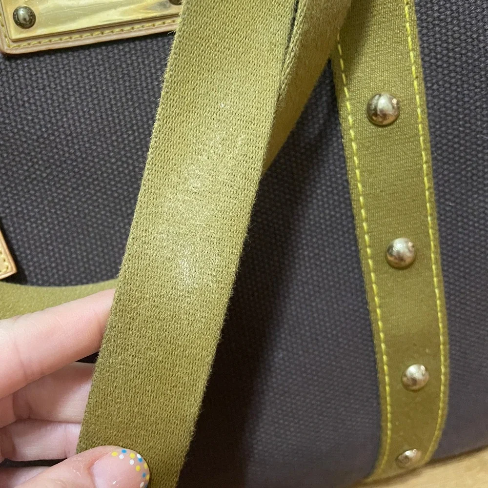 Louis Vuitton Antigua Cabas MM Tote Bag Brown Canvas Olive Green Studded SP0026